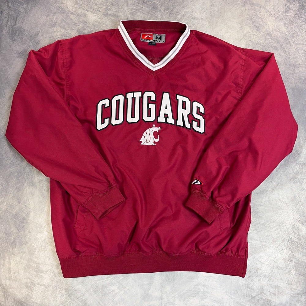 Vintage Pro Player WSU Cougars Windbreaker Mens Medium Red Pullover Jacket Vneck